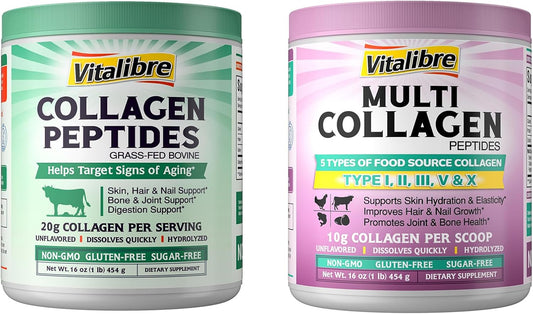 16oz Vitalibre Multi Collagen Peptides and Bovine Collagen Powder Blend