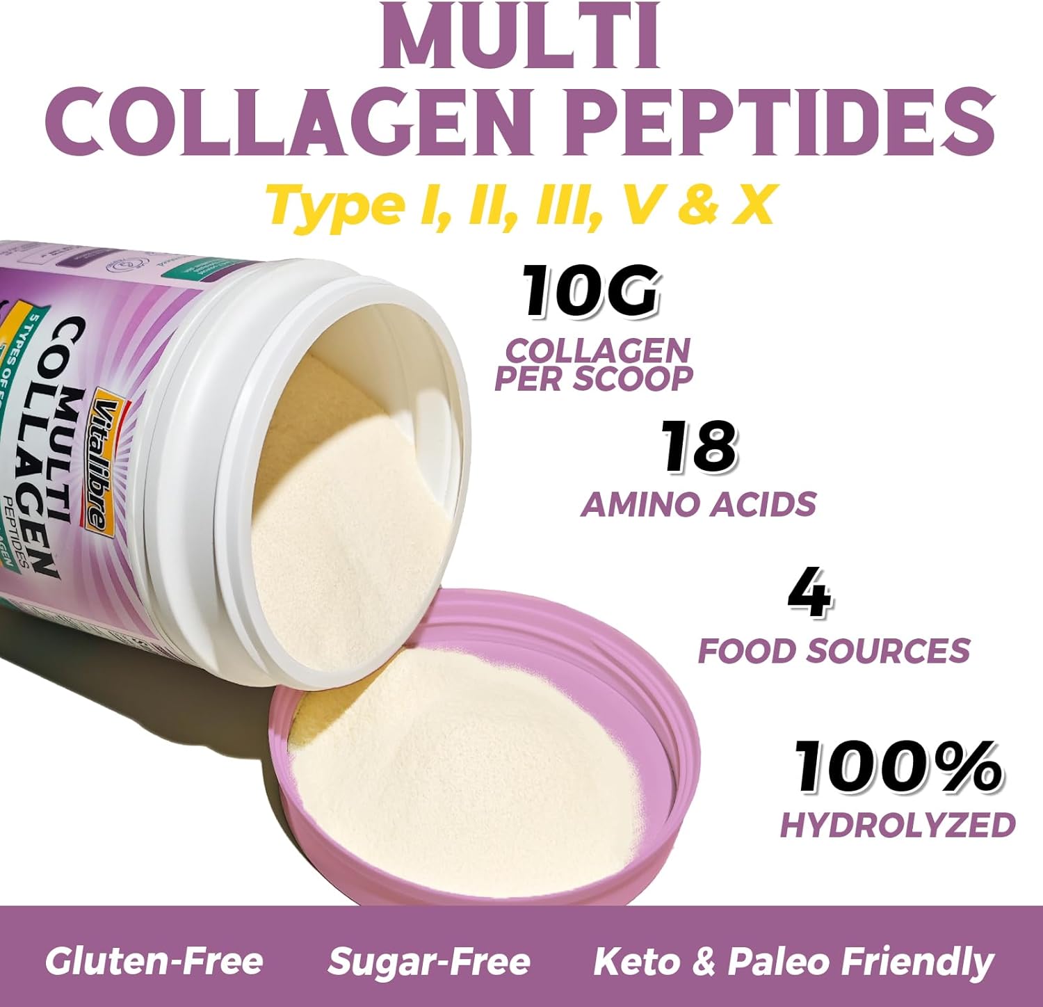 16oz Vitalibre Multi Collagen Peptides and Bovine Collagen Powder Blend