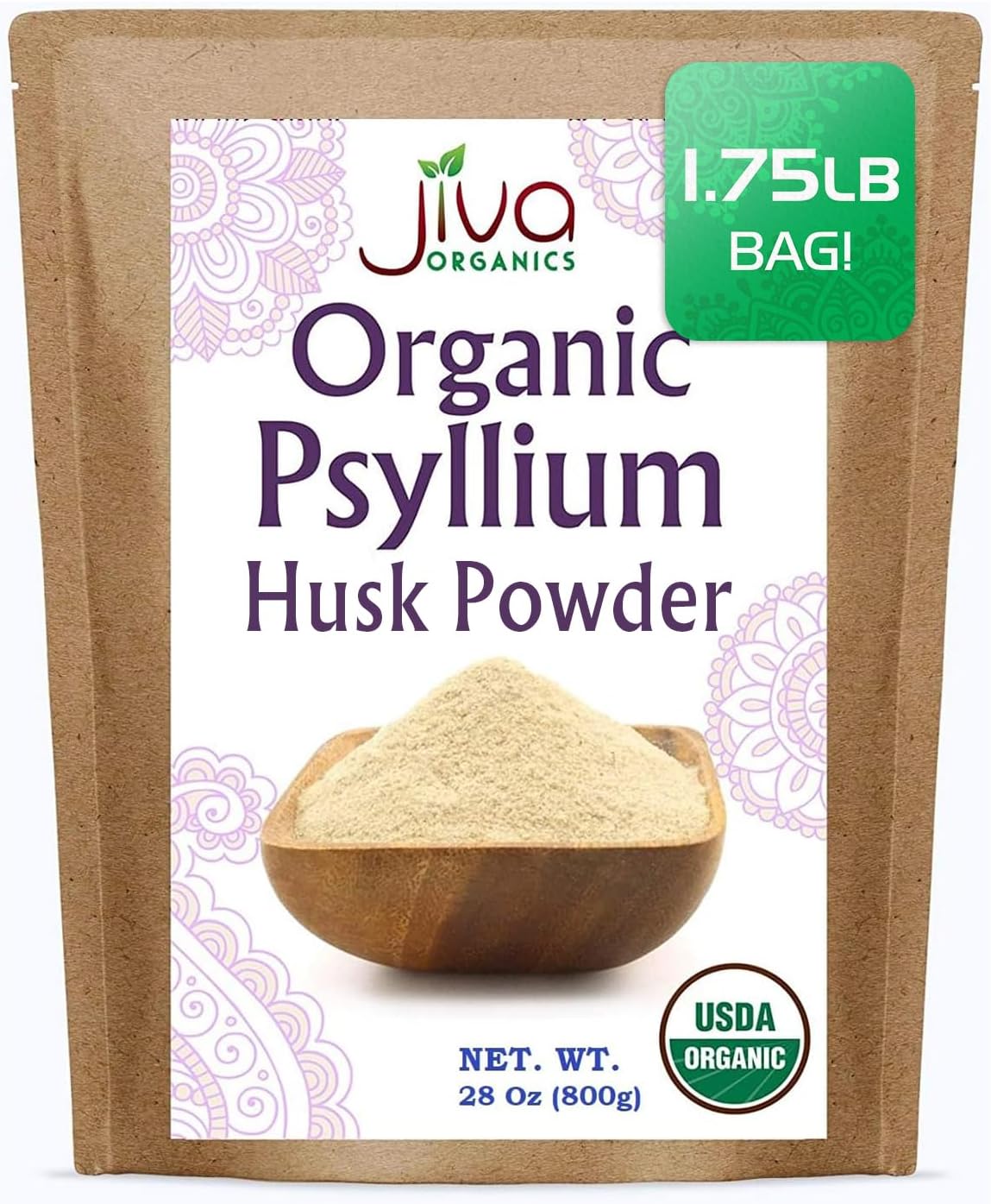 1.75 LB Bulk Bag of Jiva Organics Psyllium Husk Powder - Non-GMO, Keto Friendly, Fine Ground Fiber for Easy Mixing