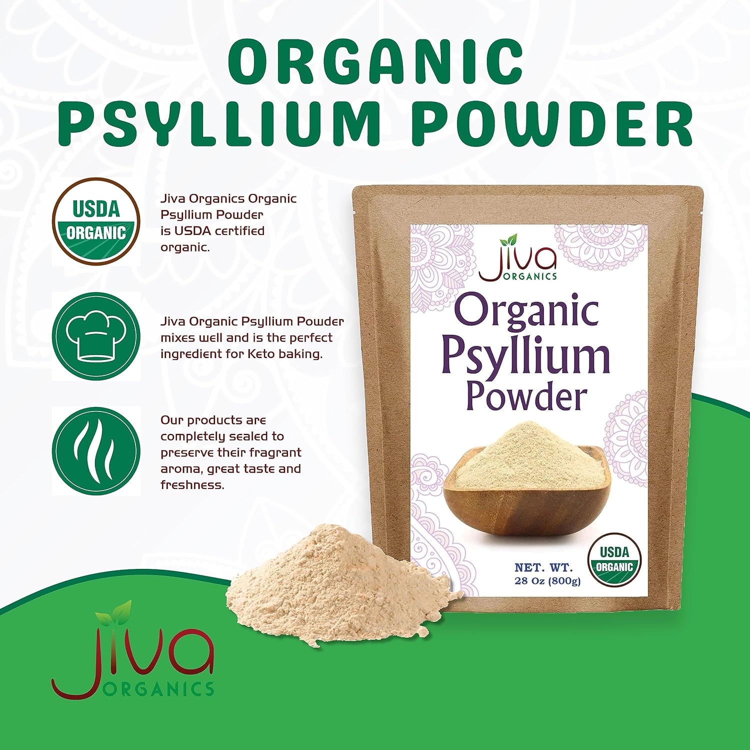 1.75 LB Bulk Bag of Jiva Organics Psyllium Husk Powder - Non-GMO, Keto Friendly, Fine Ground Fiber for Easy Mixing