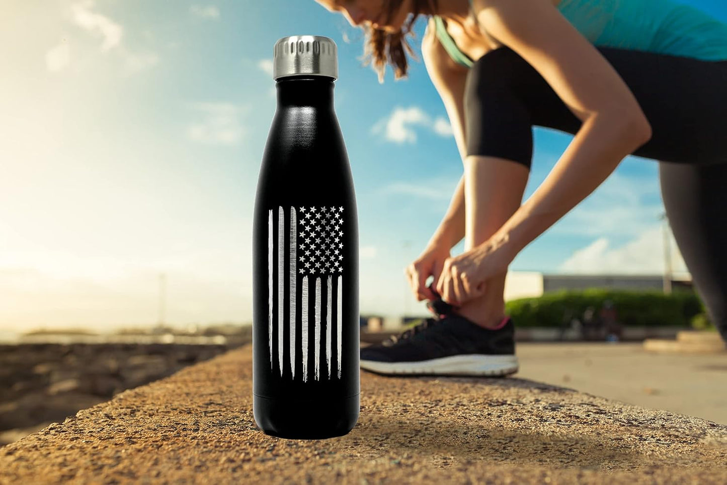 17oz American Flag Stainless Steel Water Bottle - Ideal for Gym, Hiking, Camping & Cycling - Double Wall Insulated