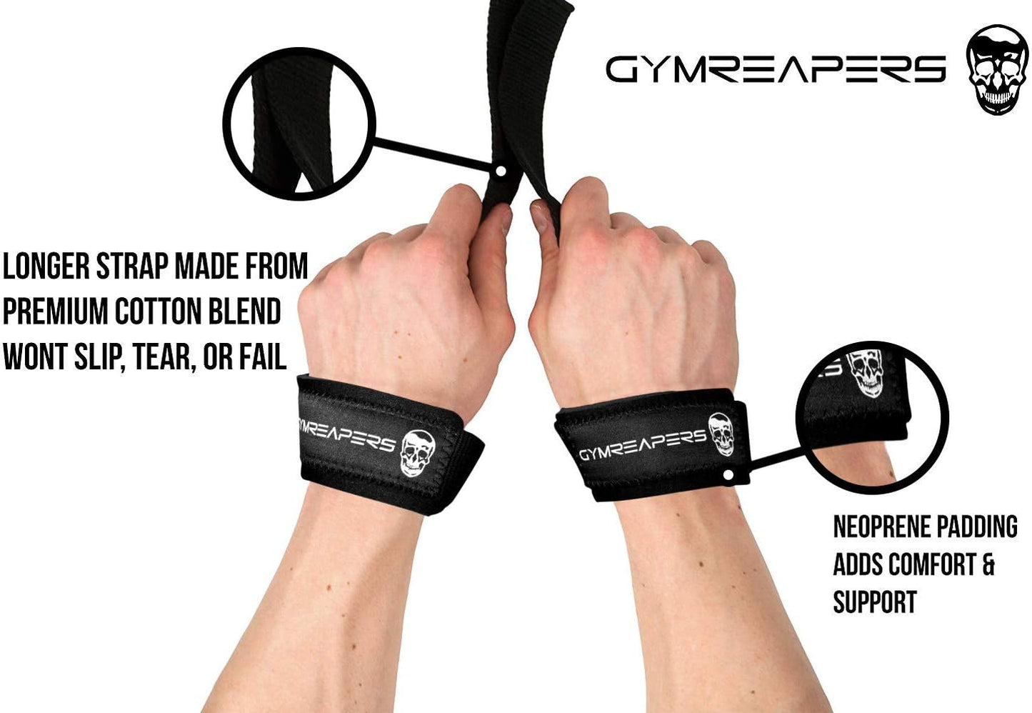 18" Gymreapers Weightlifting Wrist Straps & Wraps Bundle - Padded Neoprene, Cotton, IPF Approved for Professional Quality Support