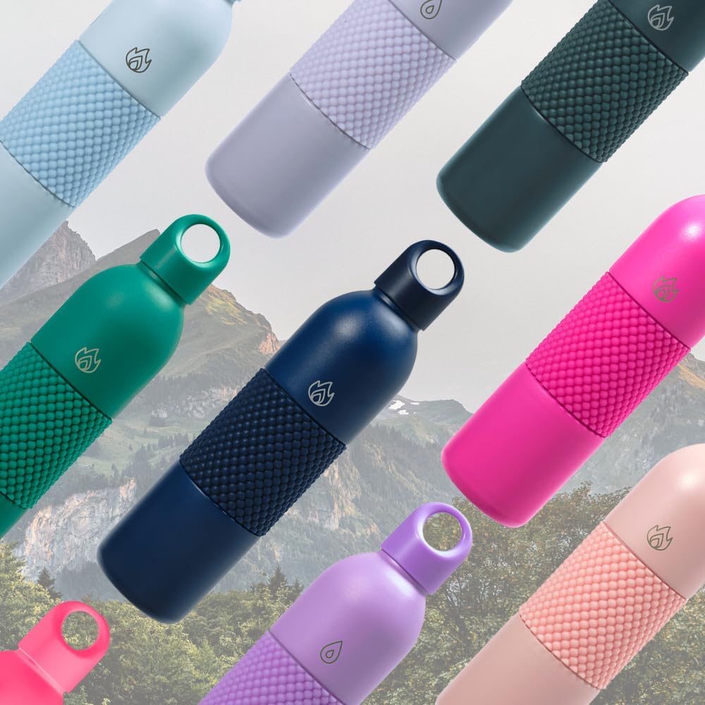 18 Oz Aqua Mesh Insulated Sports Water Bottle with Screw Top Lid - Leak Proof Stainless Steel - Handle, Spill Proof - Thermos for Gym, Home, Office - Blush