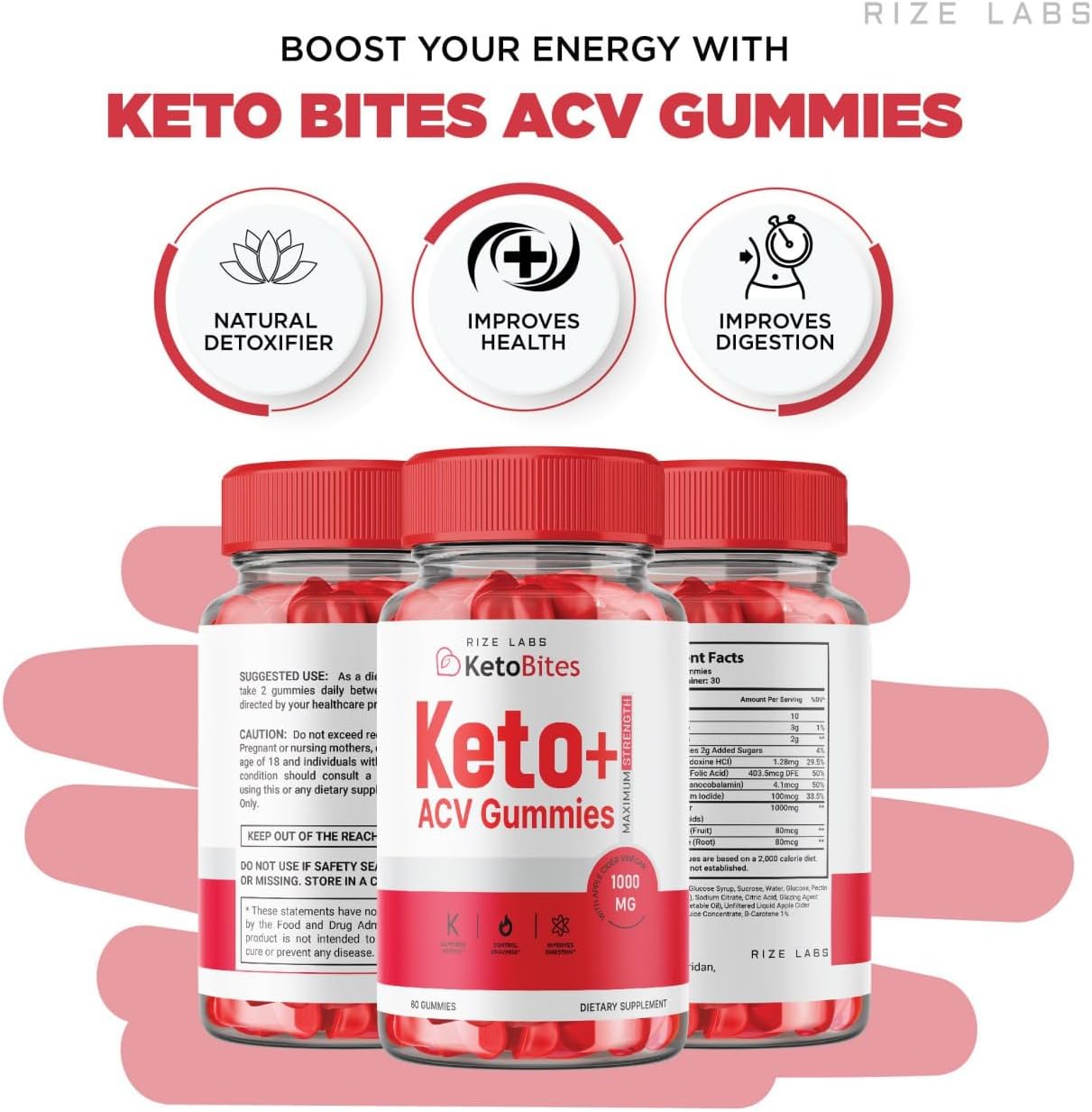 180 All Natural Apple Cider Vinegar Gummies for Advanced Slimming Formula by Rize Labs - Keto Bites Supplement