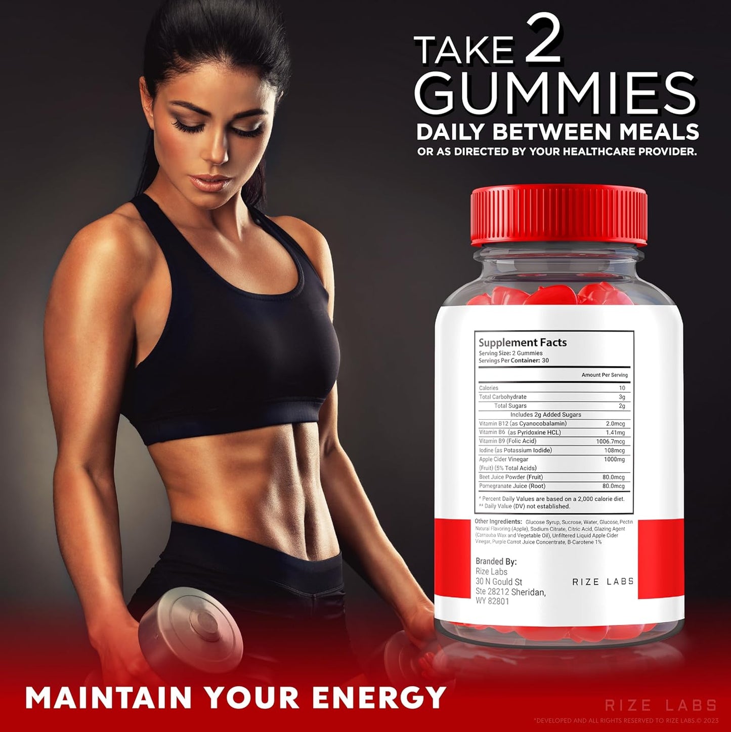180 All Natural Apple Cider Vinegar Gummies for Advanced Slimming Formula by Rize Labs - Keto Bites Supplement