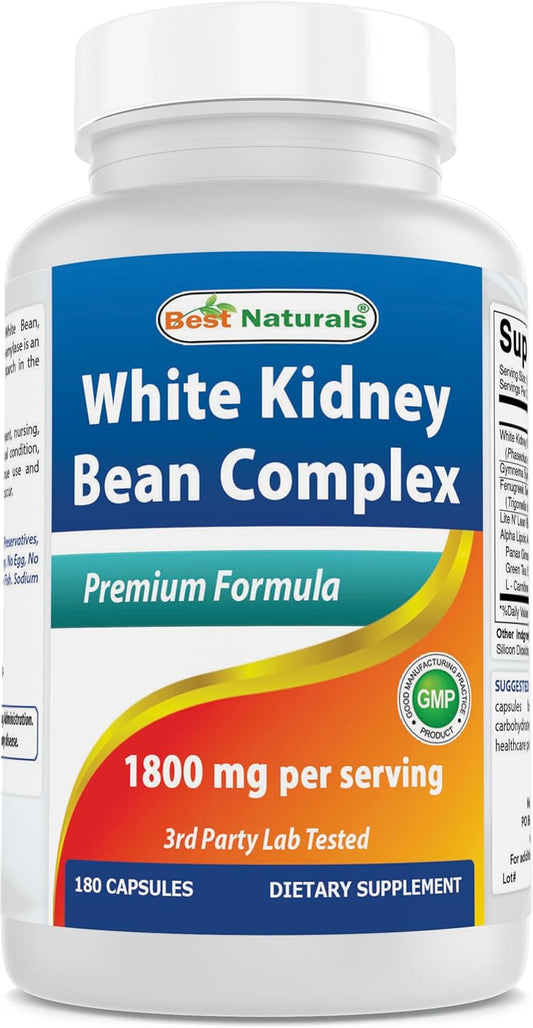 180 Capsules Best Naturals White Kidney Bean Complex 1800 mg Per Serving - Non-GMO & Gluten Free