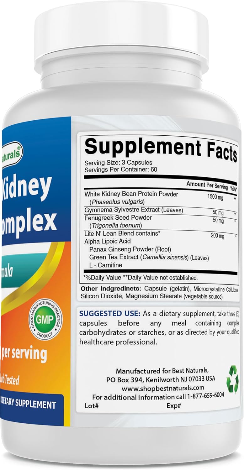 180 Capsules Best Naturals White Kidney Bean Complex 1800 mg Per Serving - Non-GMO & Gluten Free