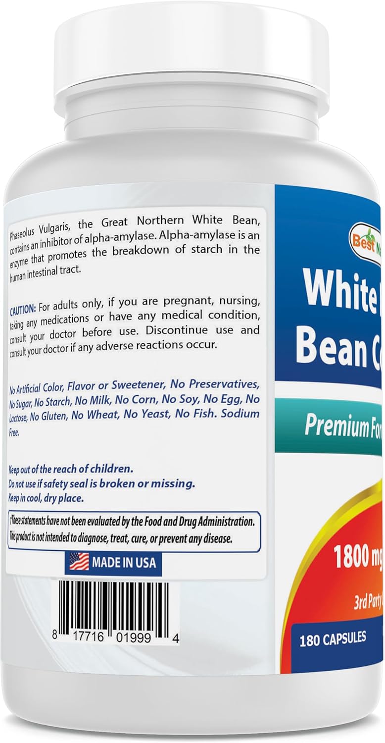 180 Capsules Best Naturals White Kidney Bean Complex 1800 mg Per Serving - Non-GMO & Gluten Free