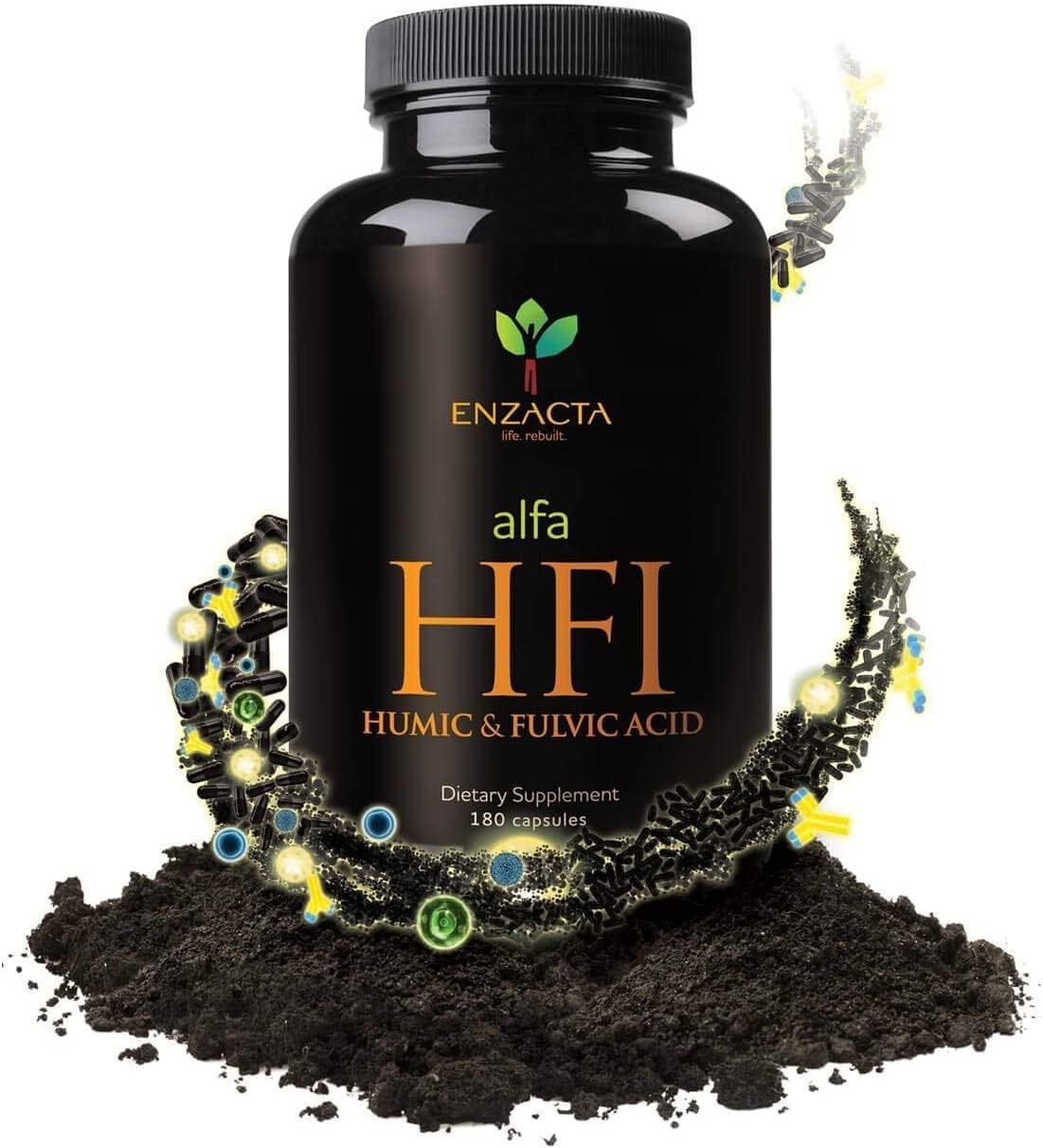 180 Capsules Bottle of Enzacta Alfa HFI Humic and Fulvic Acid Supplement
