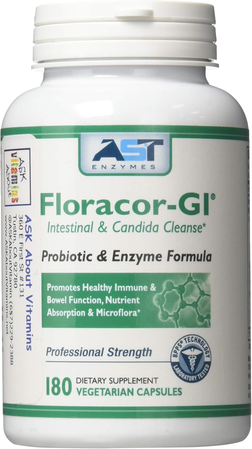 180 Capsules Floracor-GI SEBbiotic-CYC Candida Cleanse Probiotic Enzyme Support Formula