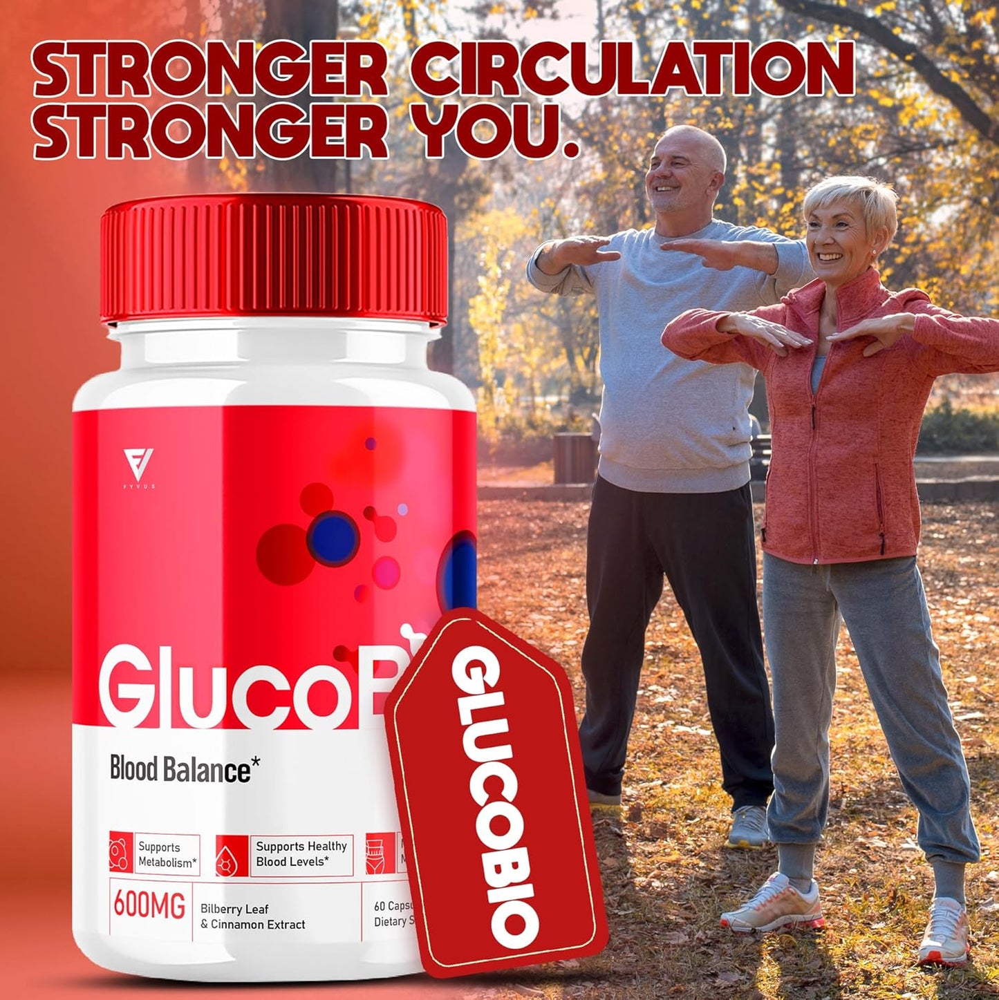 180 Capsules Fyvus GlucoBio Health Support Capsules - Natural Vitamin Formula for Overall Wellness - Glycogen Supplement