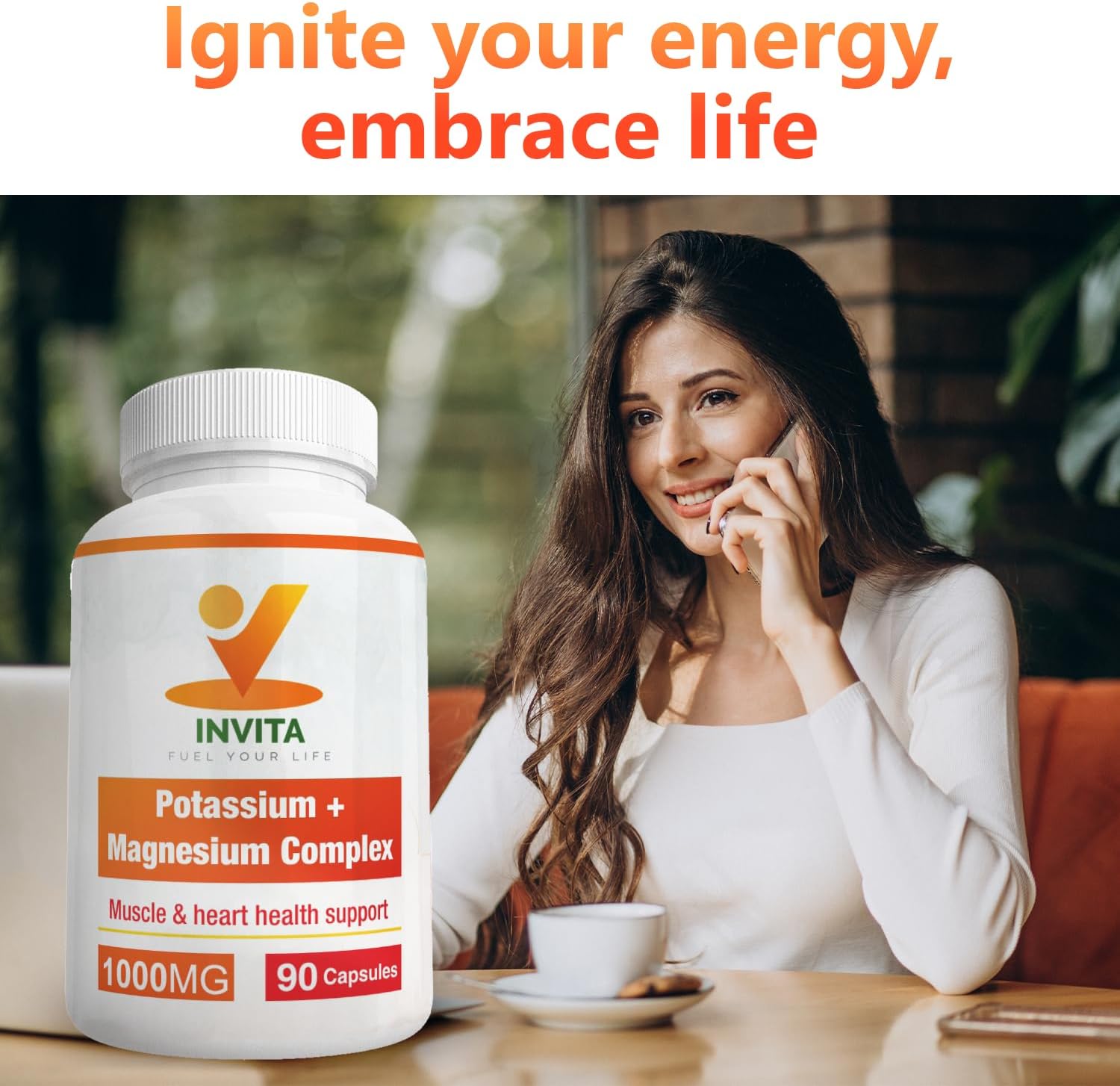 180 Capsules Invita Potassium Magnesium Supplement - High Absorption Complex for Cardiovascular, Muscles & Nerve Health - Non GMO & Gluten Free