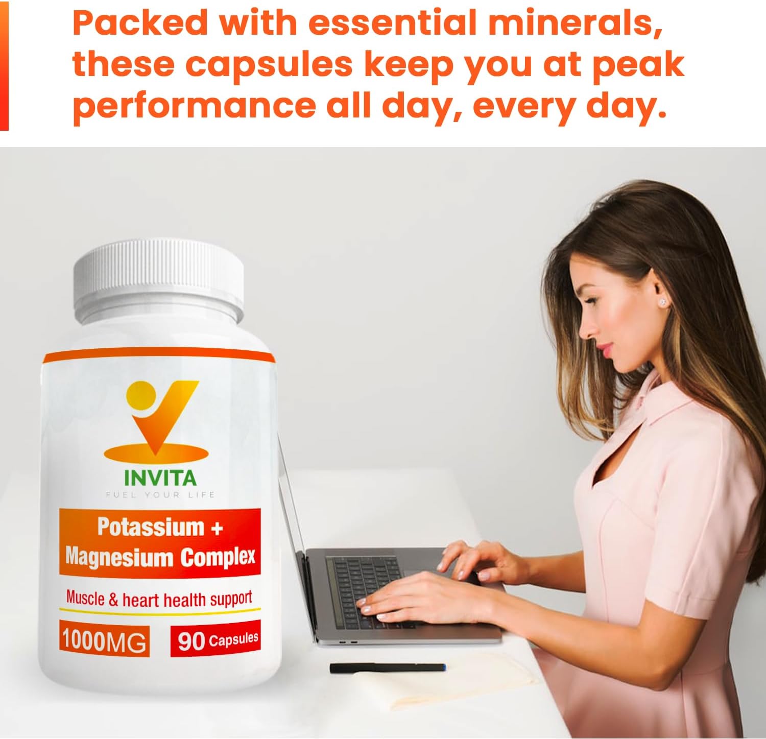 180 Capsules Invita Potassium Magnesium Supplement - High Absorption Complex for Cardiovascular, Muscles & Nerve Health - Non GMO & Gluten Free