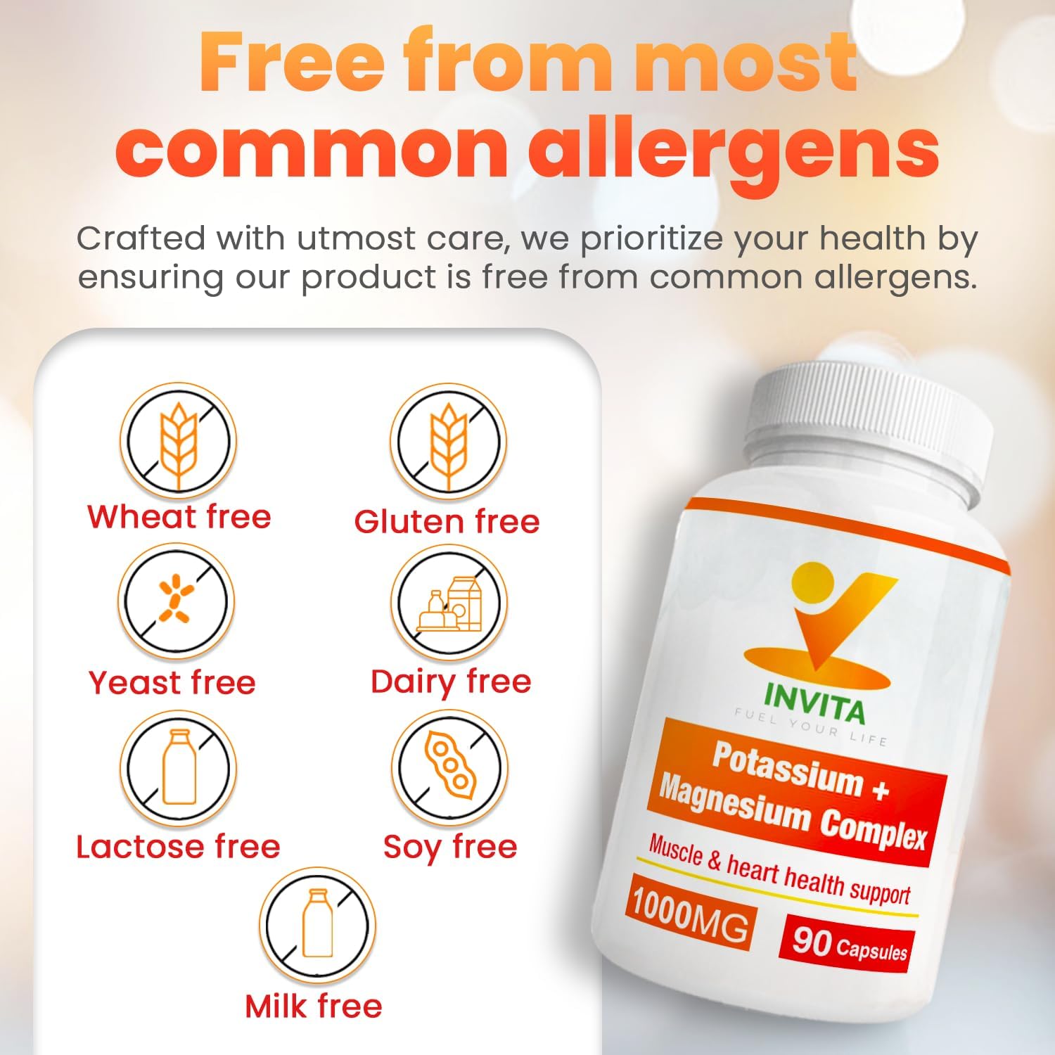 180 Capsules Invita Potassium Magnesium Supplement - High Absorption Complex for Cardiovascular, Muscles & Nerve Health - Non GMO & Gluten Free