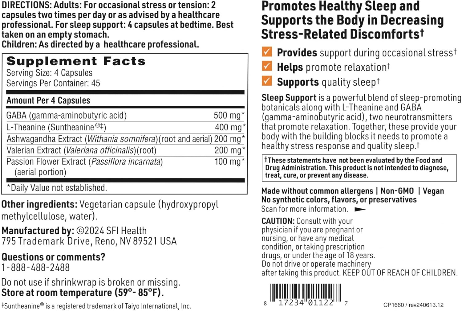 180 Capsules Klaire Labs Stress Support Complex - GABA, L-theanine & Valerian Adaptogenic Blend, Dairy & Wheat-Free