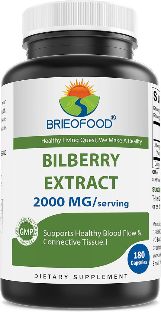 180 Capsules of Brieofood Bilberry Extract - 2000 mg per Serving