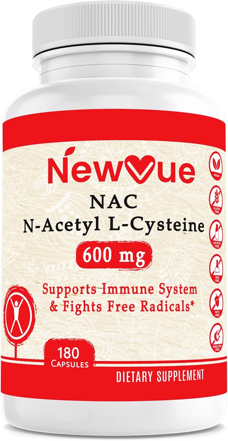 180 Capsules of NewVue N-Acetyl L-Cysteine (NAC) 600mg - Non-GMO, Gluten Free