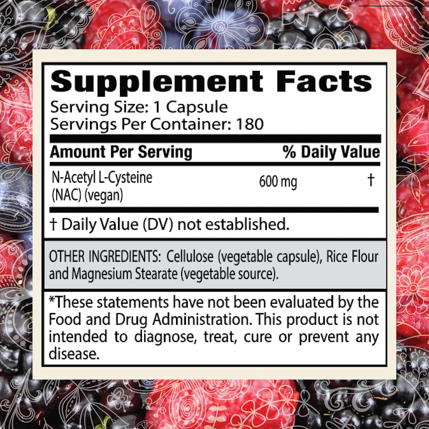 180 Capsules of NewVue N-Acetyl L-Cysteine (NAC) 600mg - Non-GMO, Gluten Free