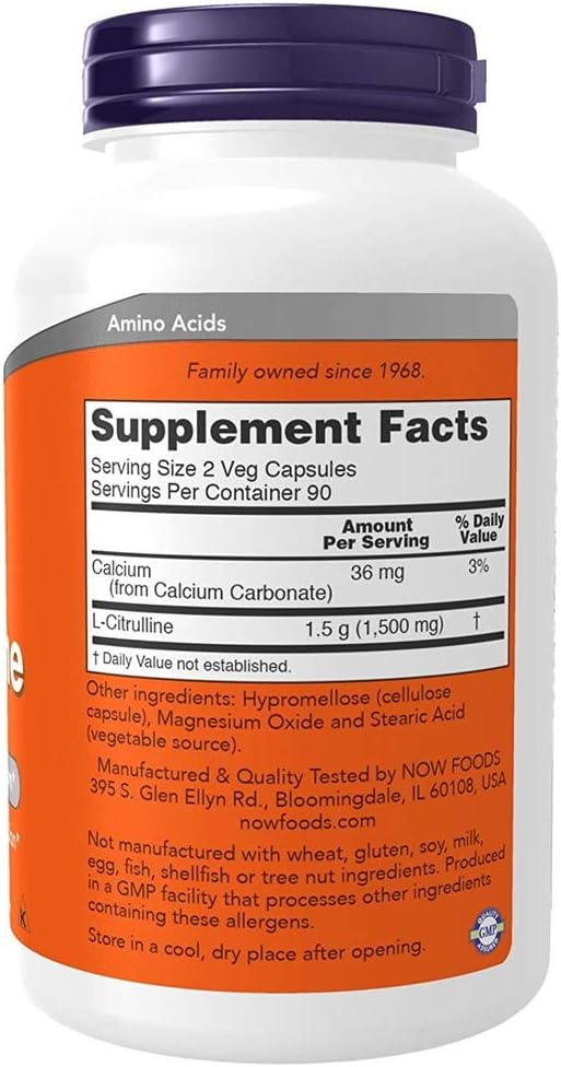 180 Capsules of Now Foods L-Citrulline 750 mg for Improved Blood Flow and Workout Performance