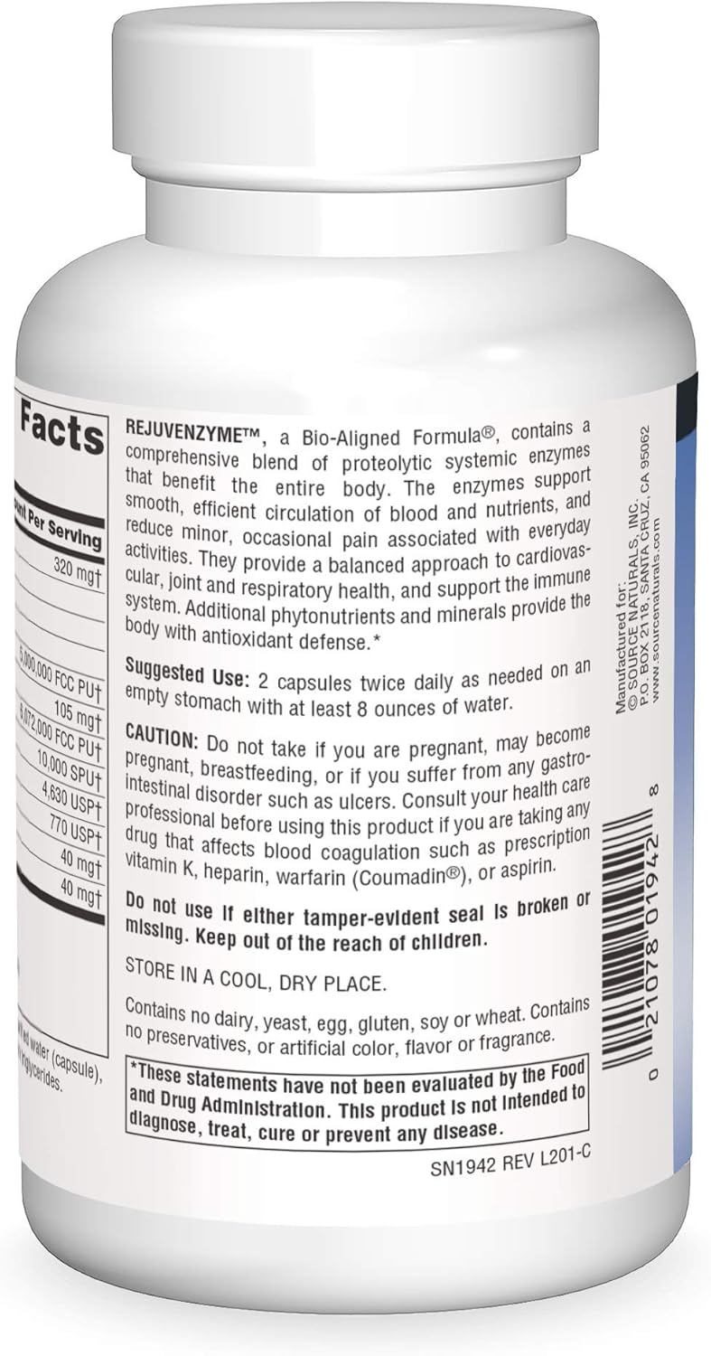 180 Capsules of Source Naturals RejuvenZyme for Heart, Joint, and Immune Support