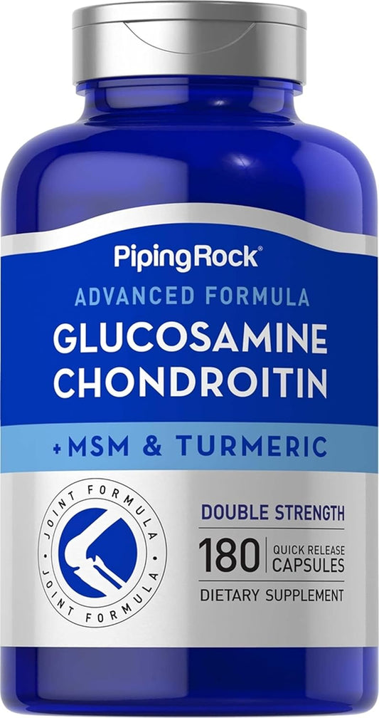 180 Capsules Piping Rock Glucosamine Chondroitin MSM Turmeric Complex Supplement Double Strength Formula Non-GMO Gluten Free