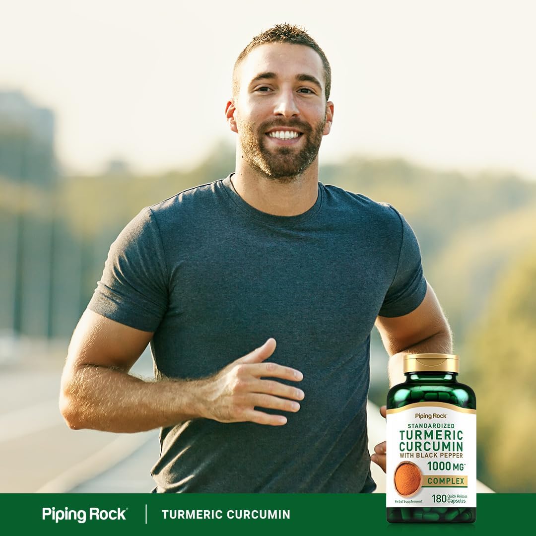 180 Capsules Piping Rock Turmeric Curcumin with Black Pepper 1000mg - Standardized Complex Herbal Supplement, Non-GMO & Gluten Free