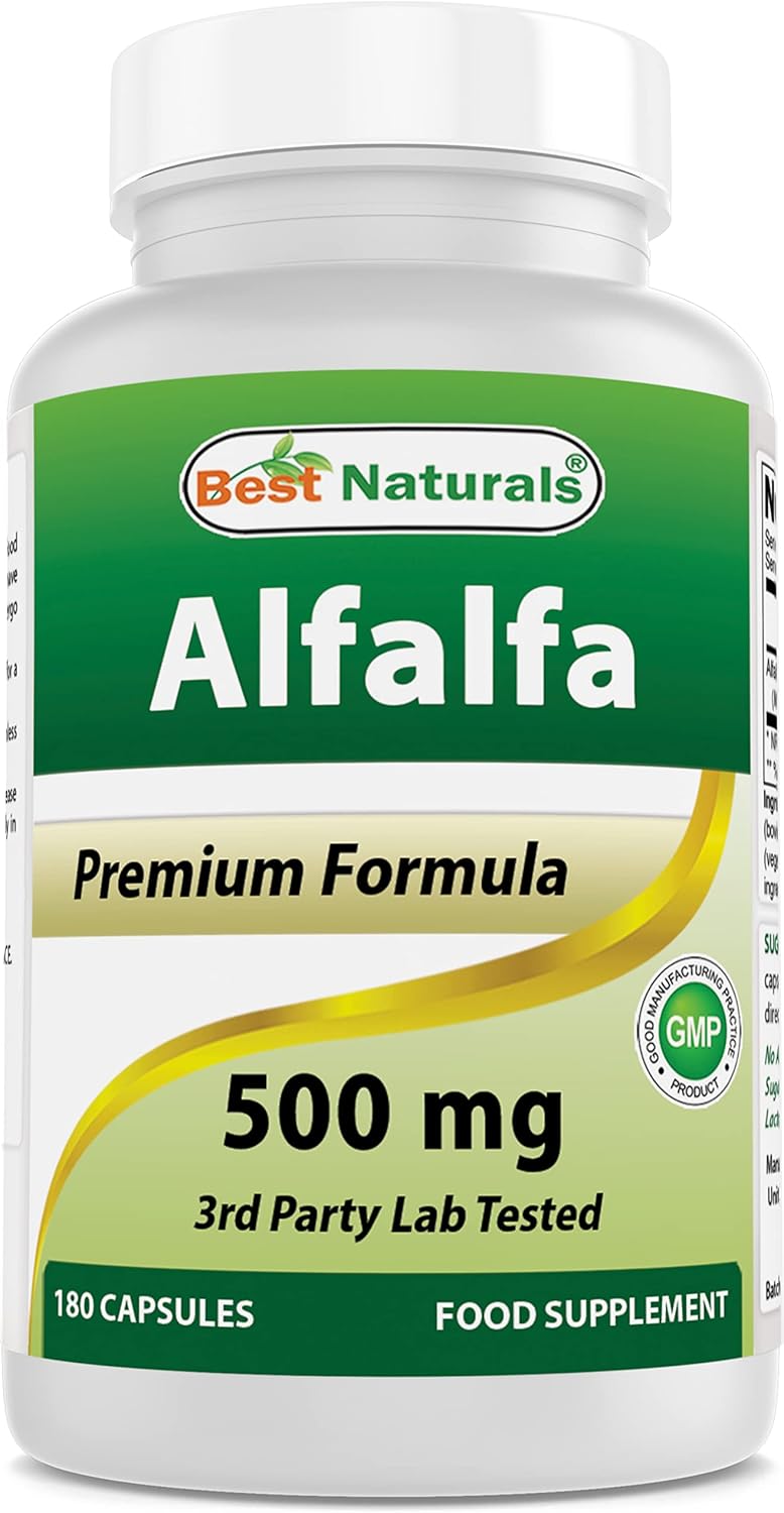 180 Count Best Naturals Alfalfa Green Super Food Capsules - 500 mg per Capsule
