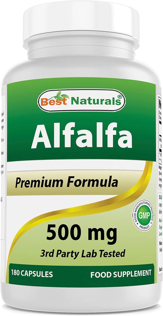 180 Count Best Naturals Alfalfa Green Super Food Capsules - 500 mg per Capsule