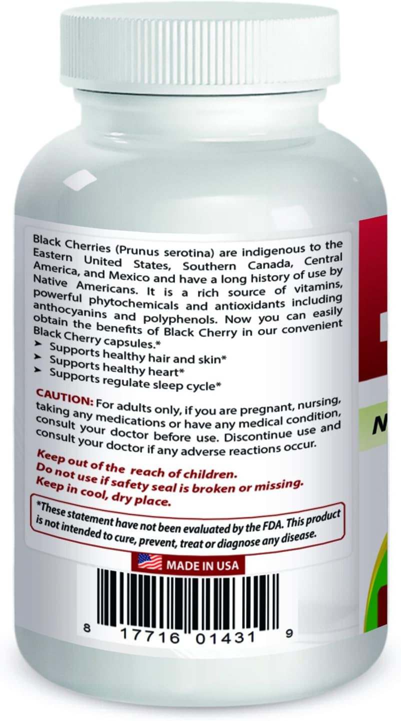 180 Count Best Naturals Black Cherry Capsules - 1000 Mg, High Quality Dietary Supplement