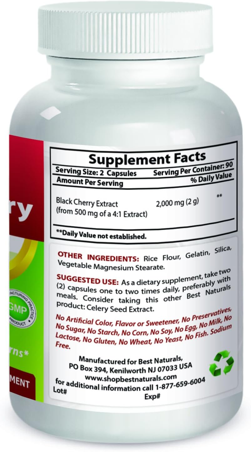 180 Count Best Naturals Black Cherry Capsules - 1000 Mg, High Quality Dietary Supplement