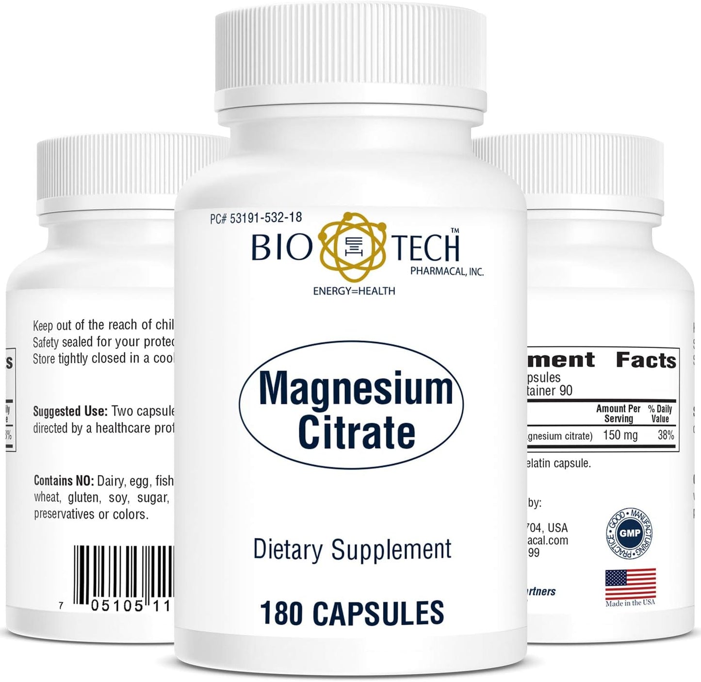 180 Count Bio-Tech Pharmacal Magnesium Citrate Supplement - High Quality Magnesium Tablets - BoostGo Australia