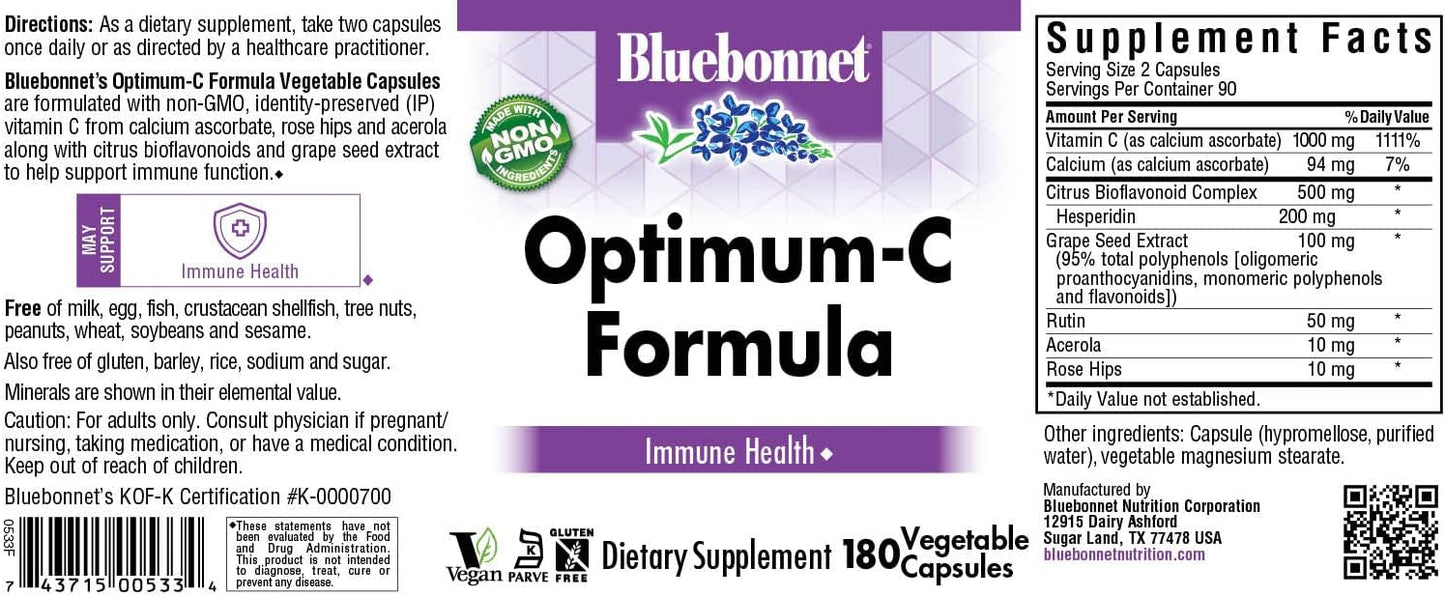 180 Count BlueBonnet Optimum C Formula Vegetable Capsules for Immune Support