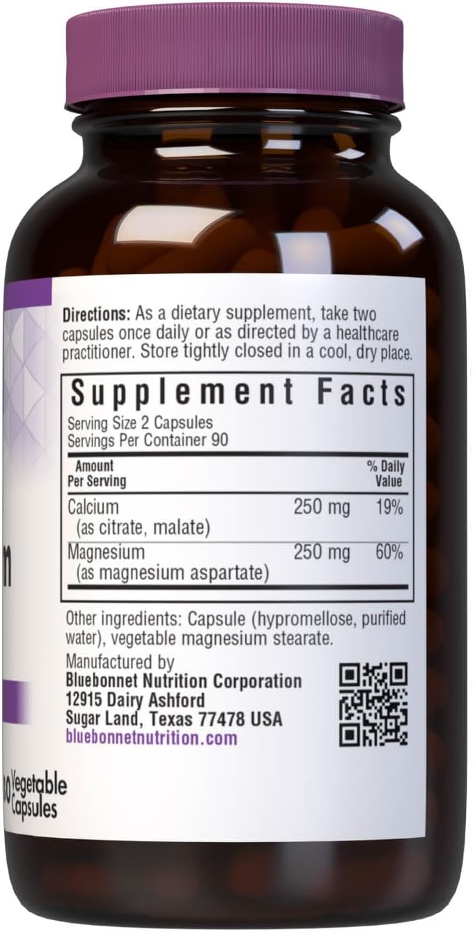 180 Count BlueBonnet Vegetarian Capsules with 1:1 Ratio of Calcium and Magnesium