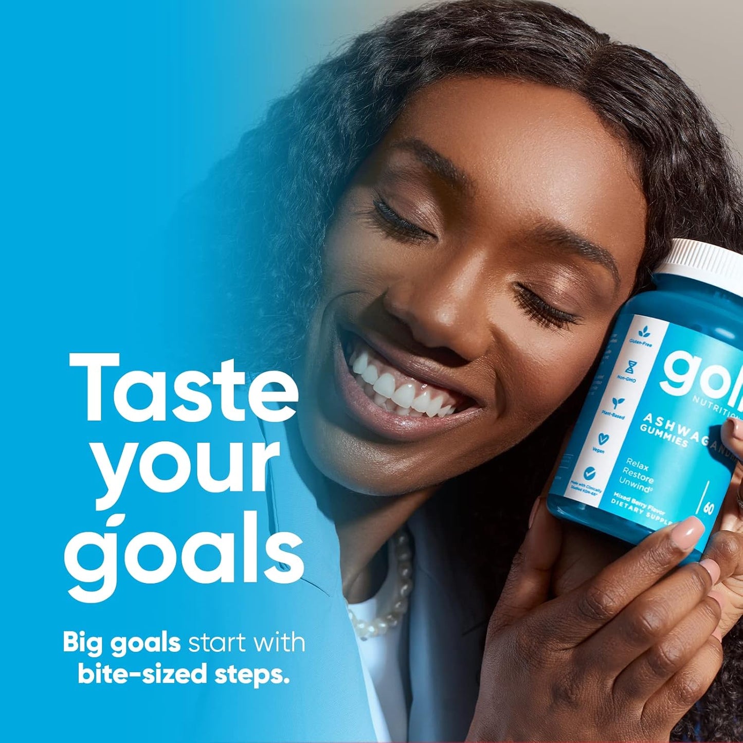 180-Count Goli Ashwagandha & Vitamin D Gummies, Mixed Berry Flavor, KSM-66, Vegan, Plant-Based, Non-GMO, Gluten-Free, Gelatin-Free - Pack of 3