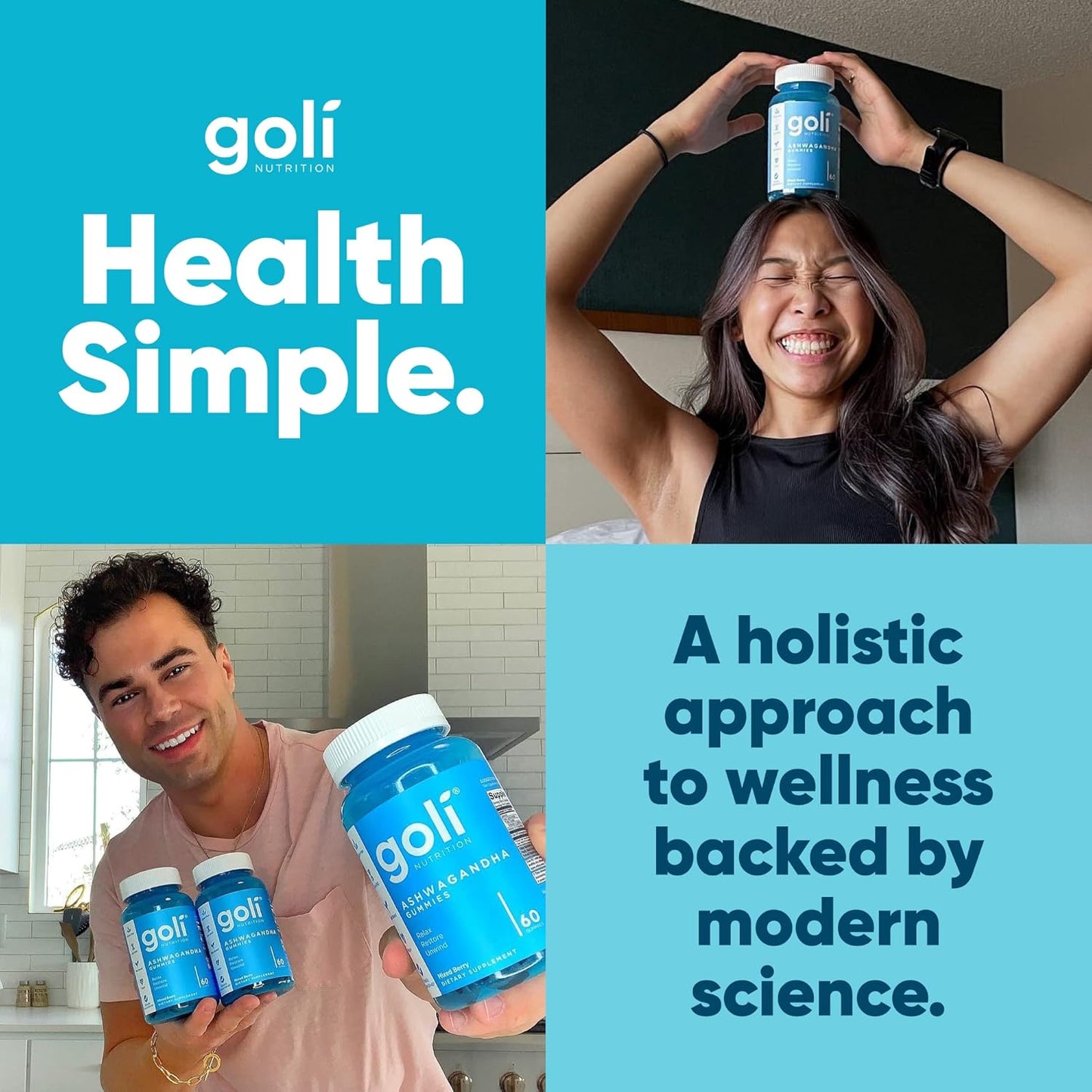 180-Count Goli Ashwagandha & Vitamin D Gummies, Mixed Berry Flavor, KSM-66, Vegan, Plant-Based, Non-GMO, Gluten-Free, Gelatin-Free - Pack of 3