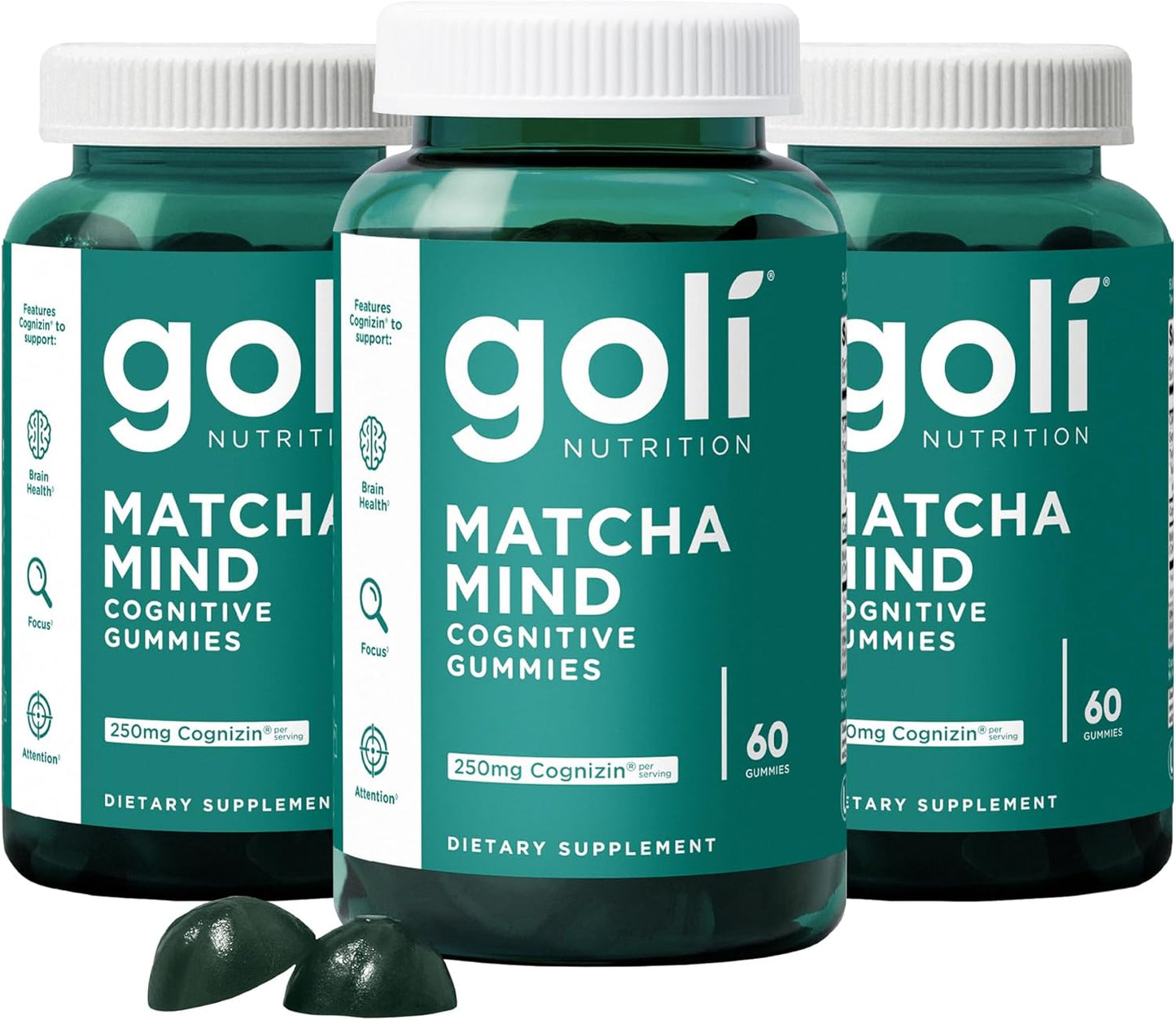 180 Count Goli Matcha Mind Gummies with Cognizin for Focus and Brain Health - Vegan & Gluten-Free