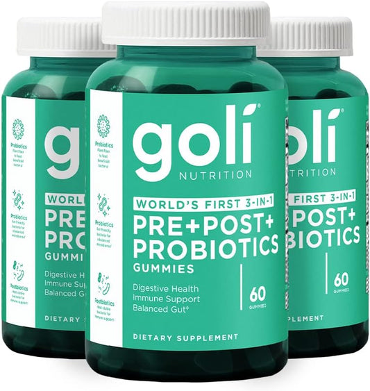 180 Count Goli Nutritional Supplement Gummies with Pre, Post, and Probiotics - Gluten-Free, Vegan, Non-GMO, Gelatin-Free - 3-in-1 Formula