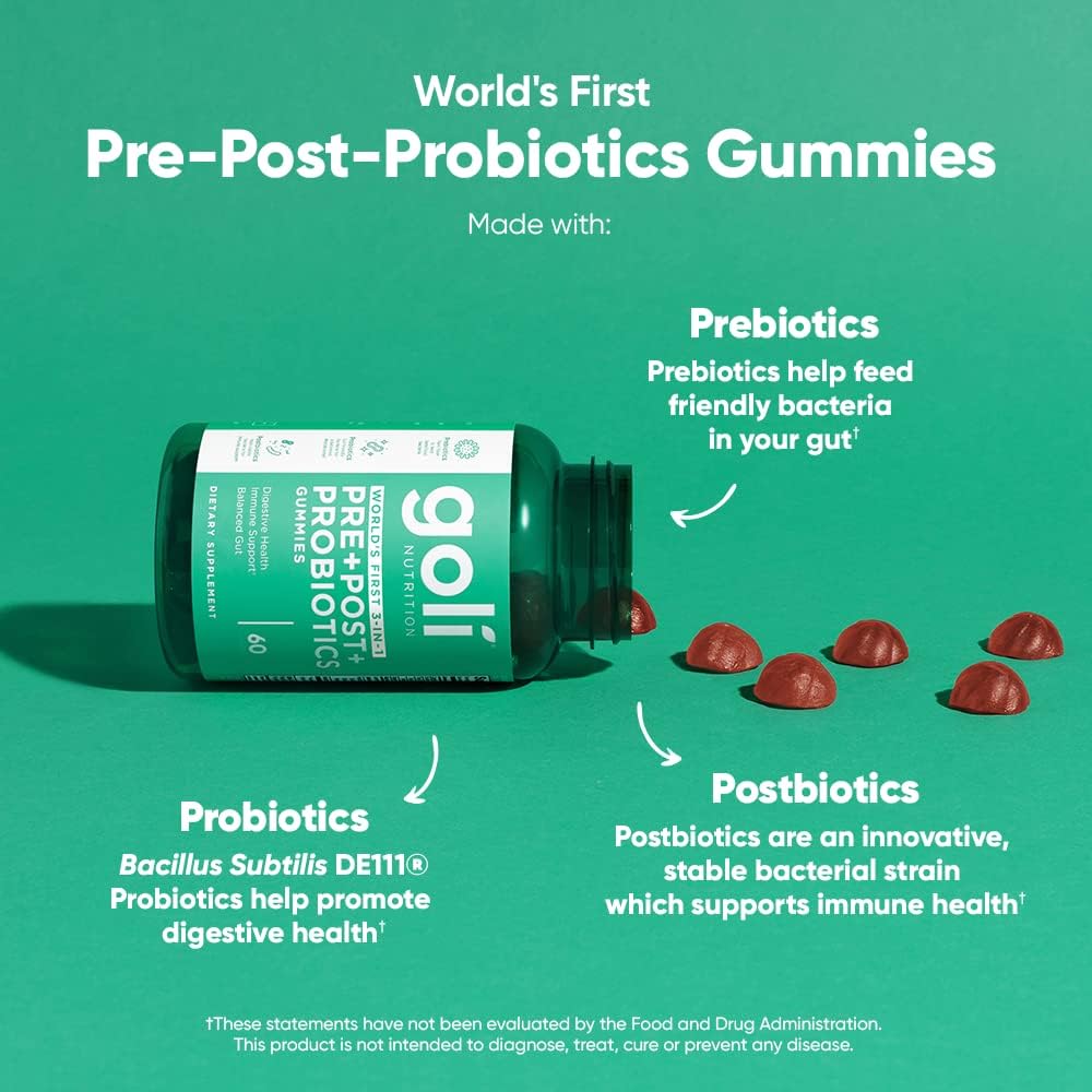 180 Count Goli Nutritional Supplement Gummies with Pre, Post, and Probiotics - Gluten-Free, Vegan, Non-GMO, Gelatin-Free - 3-in-1 Formula