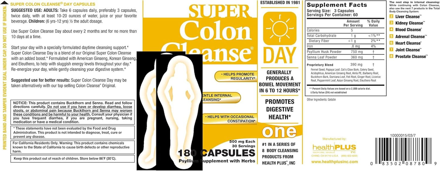 180-Count Health Plus Super Colon Cleanse Day Formula for Digestive Health
