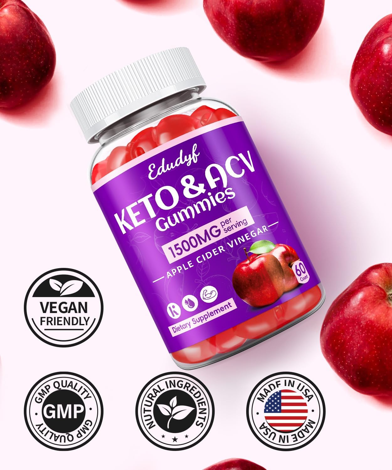 180 Count Juebingy Keto Apple Cider Vinegar Gummies with B12 B6, Pomegranate & Beet Juice - Vegan & Gluten-Free Supplement for Men & Women
