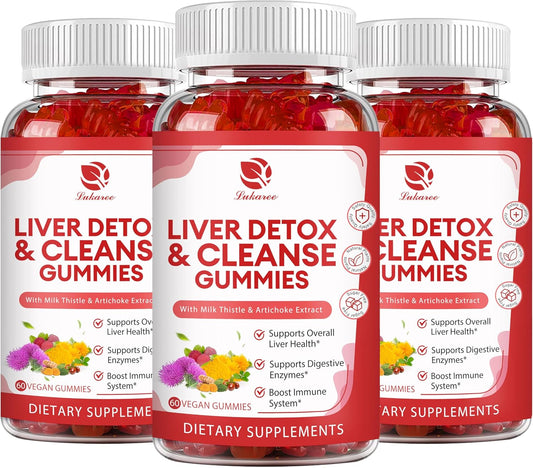 180 Count Lukaree Liver Cleanse Detox Gummies with Milk Thistle, Dandelion, Artichoke & Elderberry - Raspberry Flavor, No Sugar
