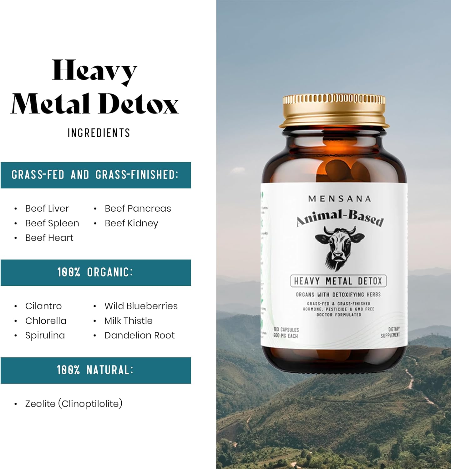 180-Count MENSANA Heavy Metal Detox Capsules for Kidney & Liver Cleanse - 30 Servings