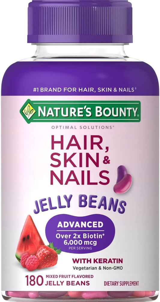 180 Count Nature's Bounty Optimal Solutions Advanced Hair, Skin & Nails Jelly Beans - Mixed Fruit Flavor with Biotin - BoostGo Australia