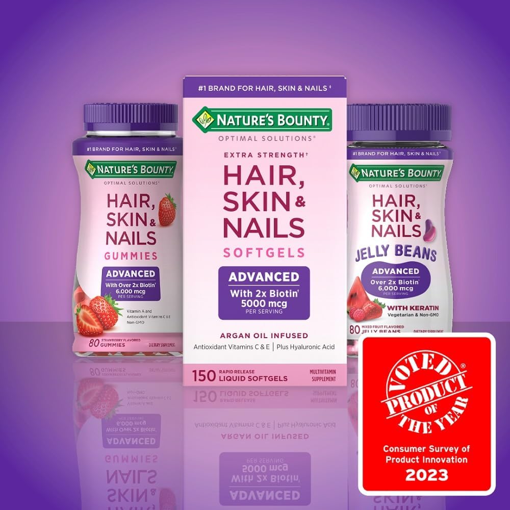 180 Count Nature's Bounty Optimal Solutions Advanced Hair, Skin & Nails Jelly Beans - Mixed Fruit Flavor with Biotin - BoostGo Australia