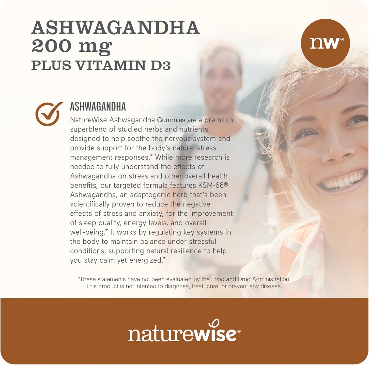 180 Count NatureWise Ashwagandha Gummies with KSM-66, Vitamin D3 - Strawberry Kiwi Flavor - Calming Mood Support - Vegetarian - Non-GMO, Gelatin and Gluten Free - 3-Month Supply