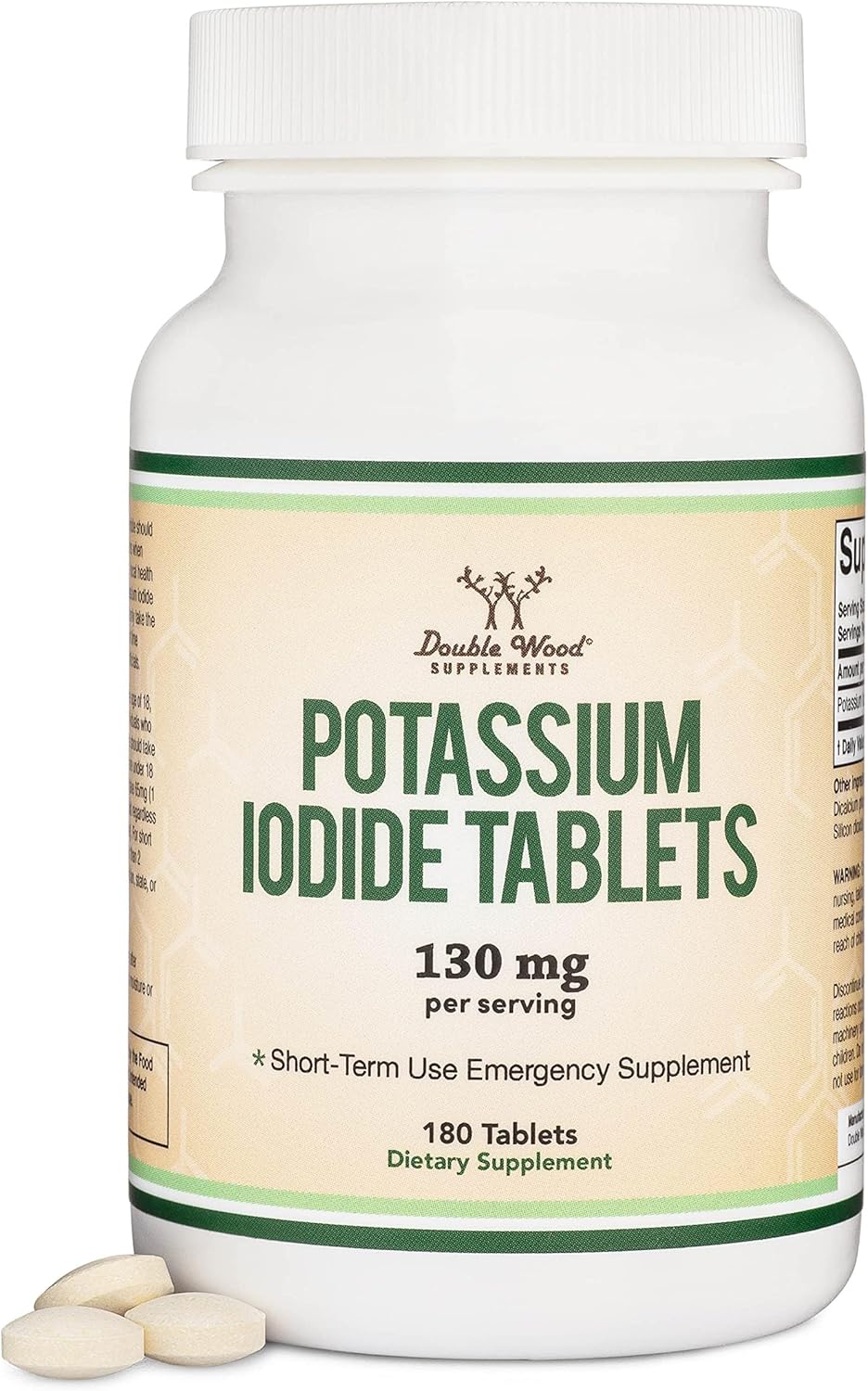 180 Count Potassium Iodide 130mg Tablets for Emergency Radiation Exposure - 3 Month Supply by Double Wood Supplements
