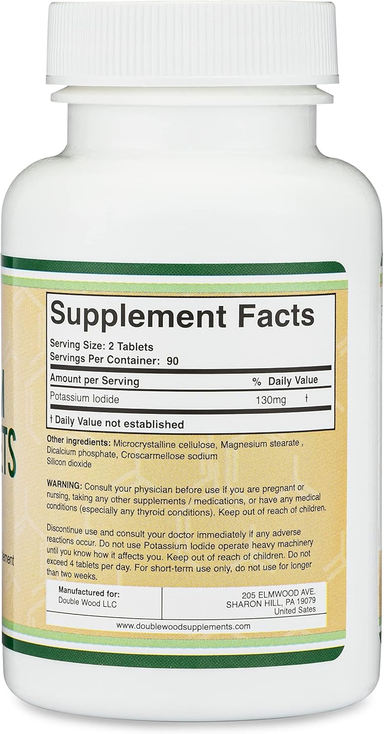 180 Count Potassium Iodide 130mg Tablets for Emergency Radiation Exposure - 3 Month Supply by Double Wood Supplements