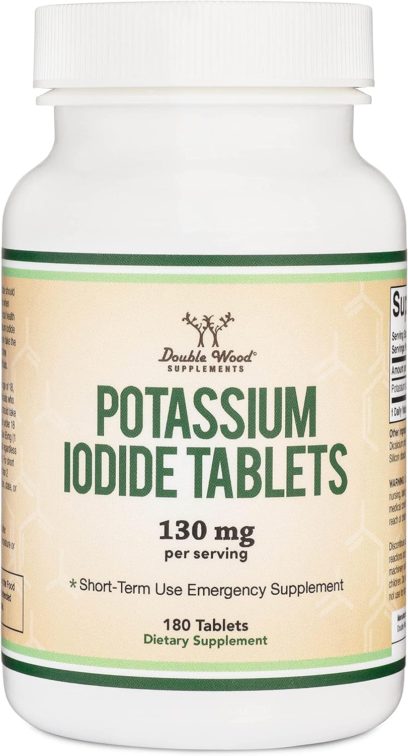 180 Count Potassium Iodide 130mg Tablets for Emergency Radiation Exposure - 3 Month Supply by Double Wood Supplements