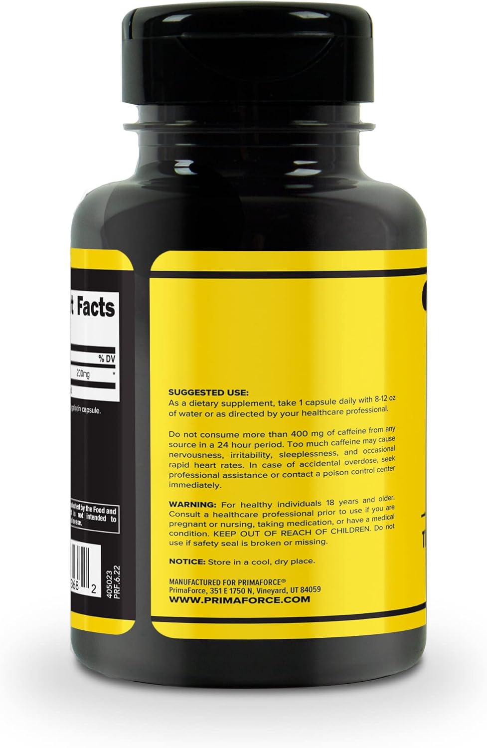 180 Count Primaforce Caffeine Pills - 200mg Energy Booster Supplement