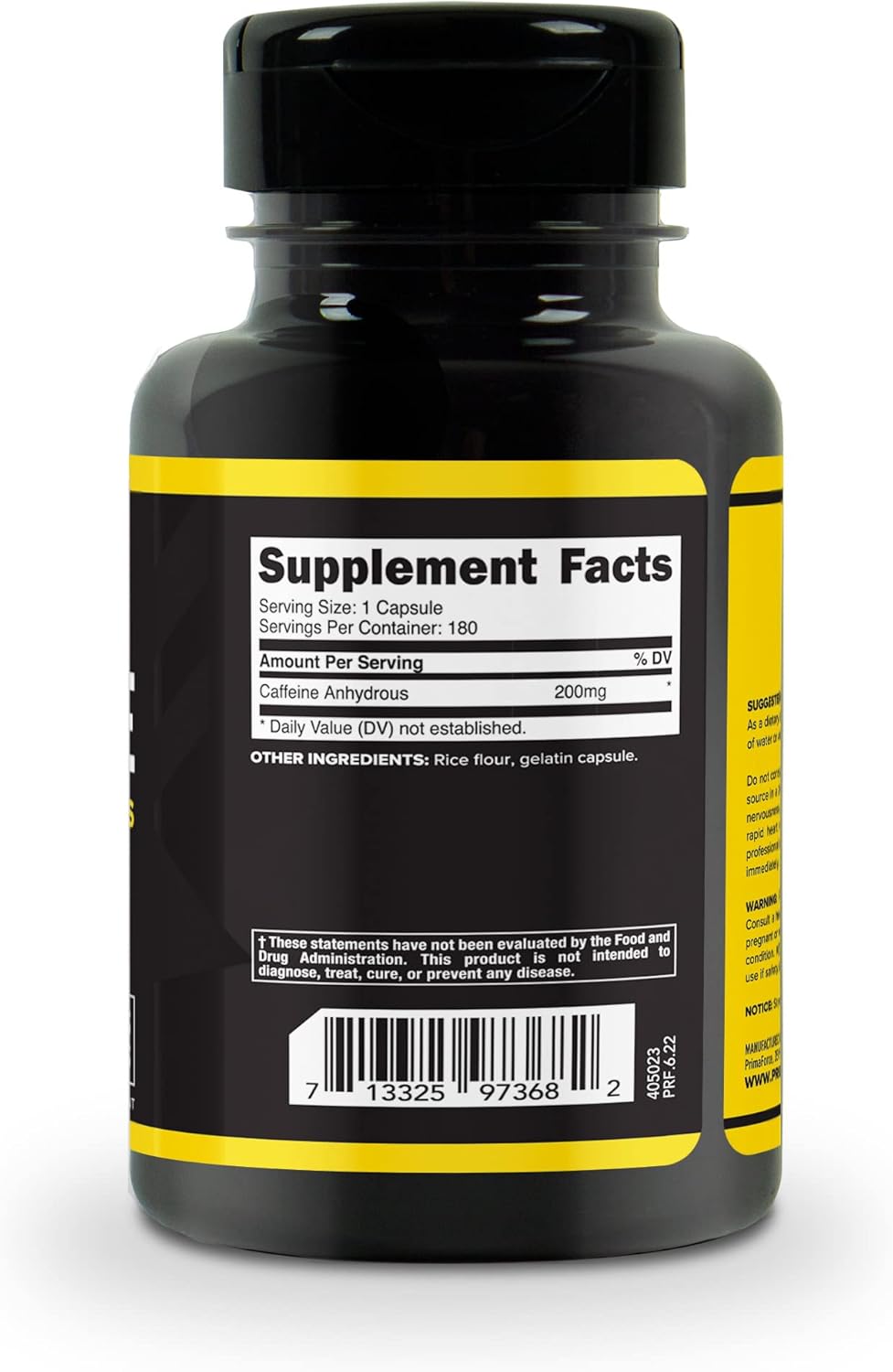 180 Count Primaforce Caffeine Pills - 200mg Energy Booster Supplement